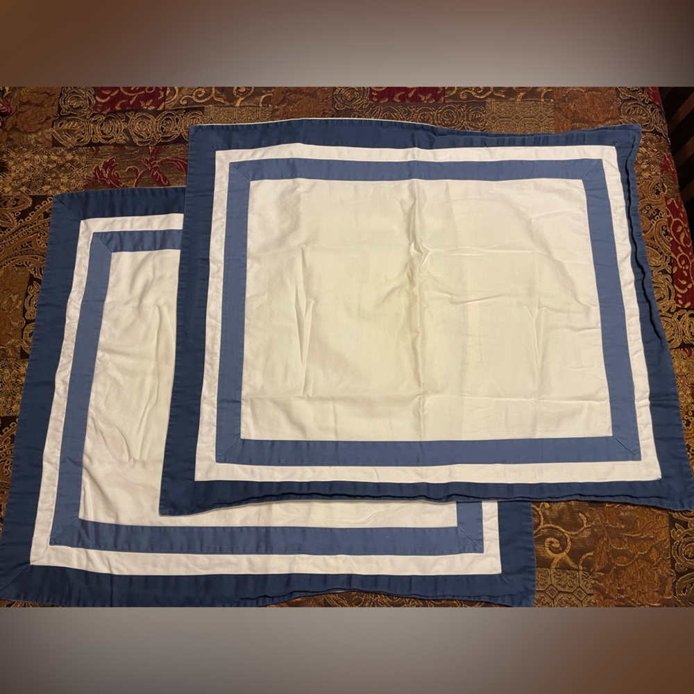 Set of two Restoration Hardware Blue and White standard pillow shams